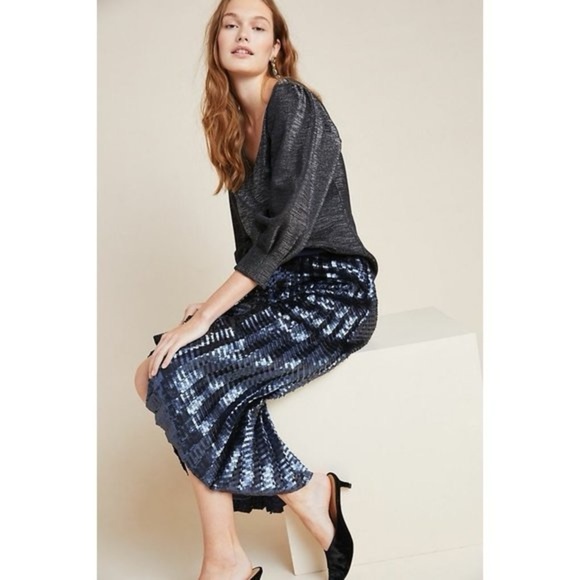 Anthropologie RO&DE Cassidy Metallic Shimmer Blouse, Black Noir, Size S - Picture 2 of 10